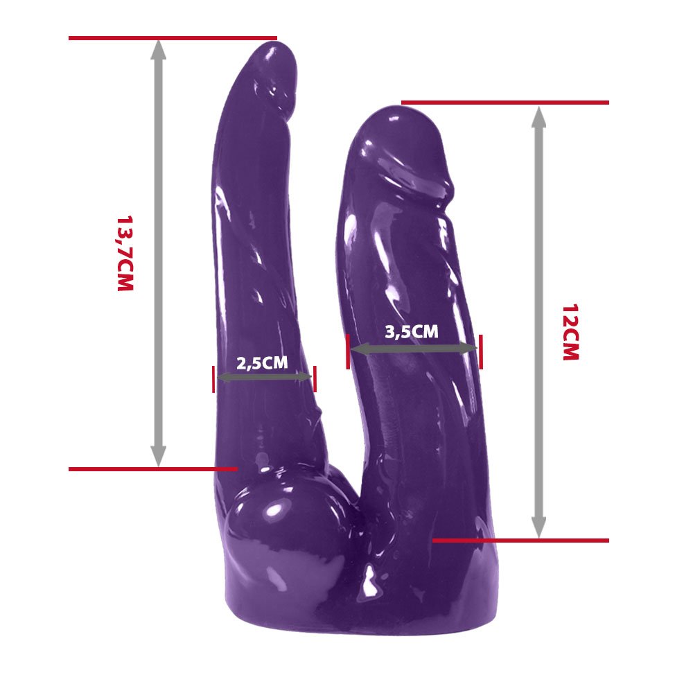 Pênis Duplo com Veias, Vibrador e Ventosa Translúcido 12 x 3,5 cm e 13,7 x 2,5cm Roxo | Foto 06