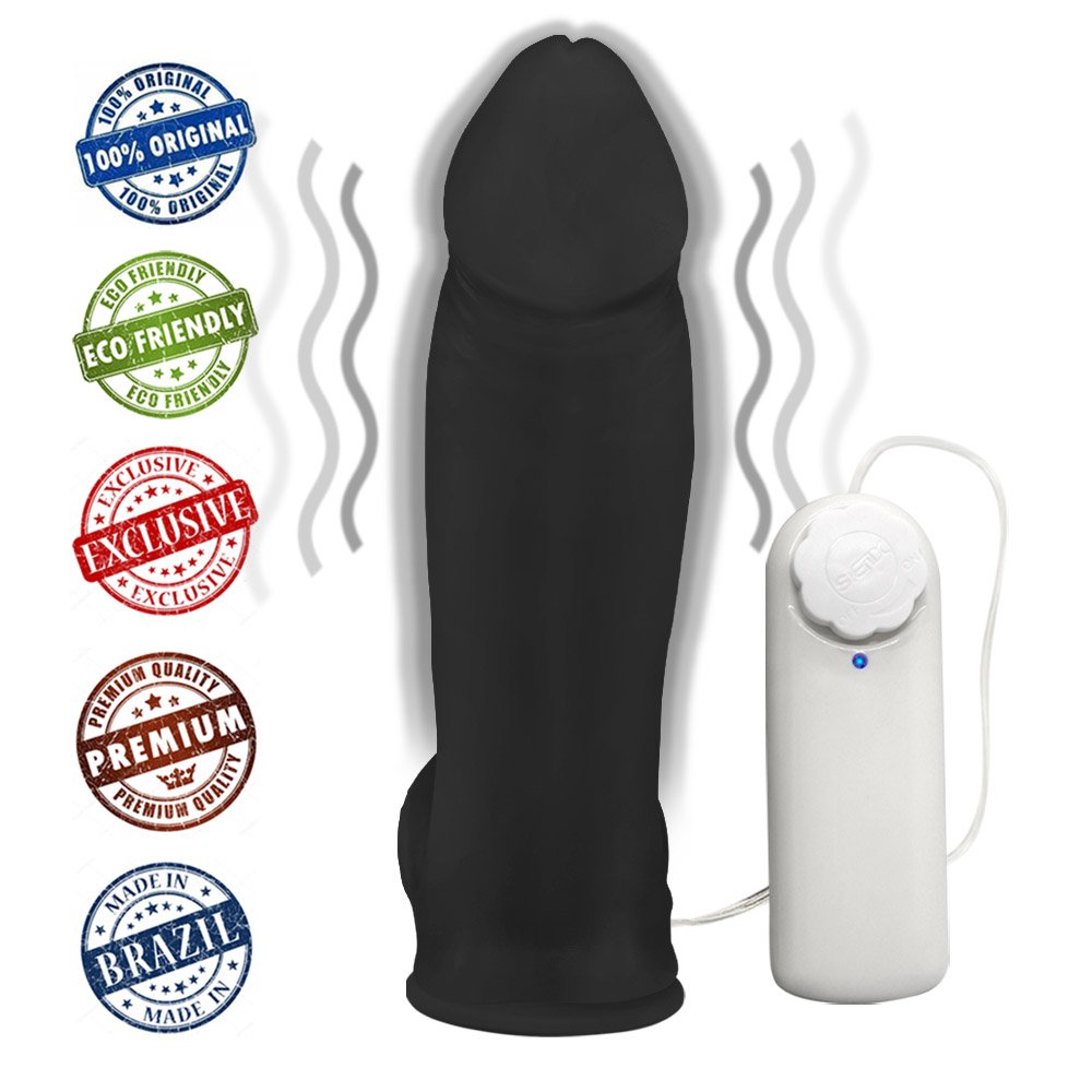 Pênis Maciço Lover em PVC Flexível com Vibrador e Ventosa 18 x 4,5cm Preto | Foto 05