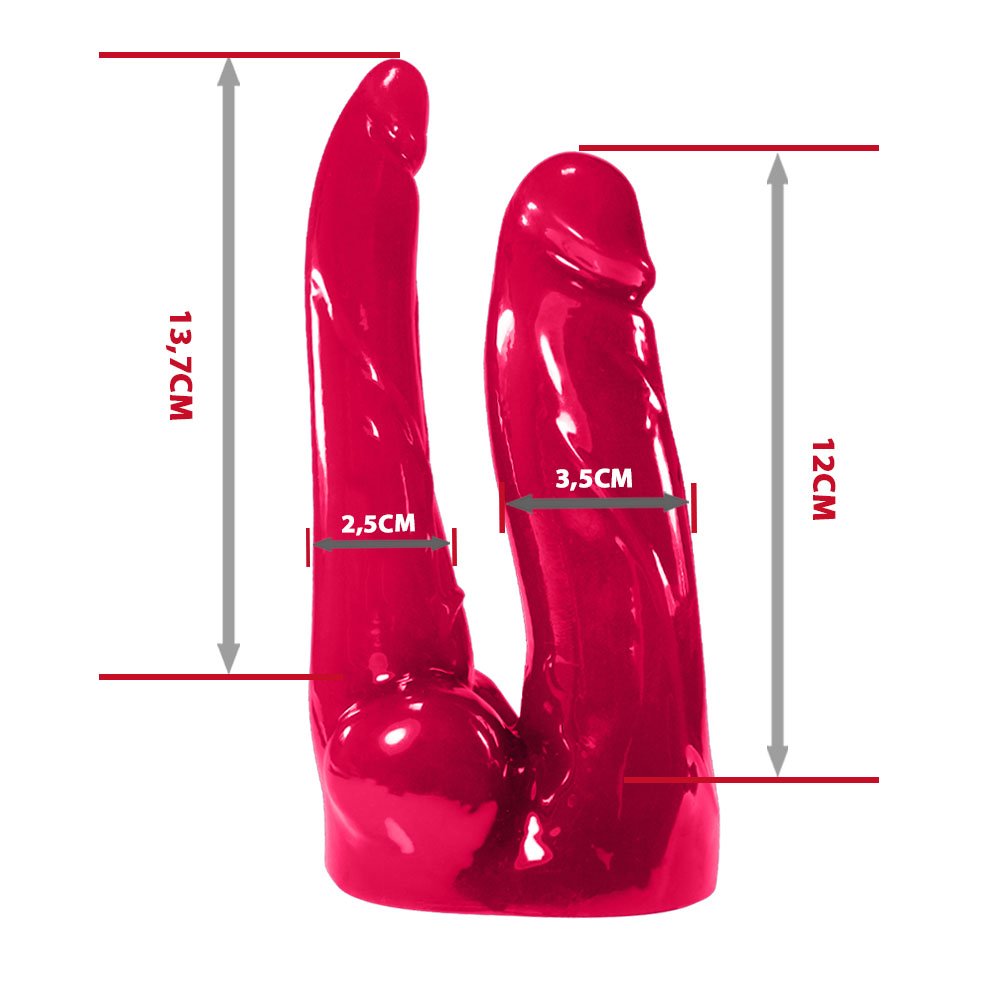Pênis Duplo com Veias, Vibrador e Ventosa Translúcido 12 x 3,5 cm e 13,7 x 2,5cm Pink | Foto 06