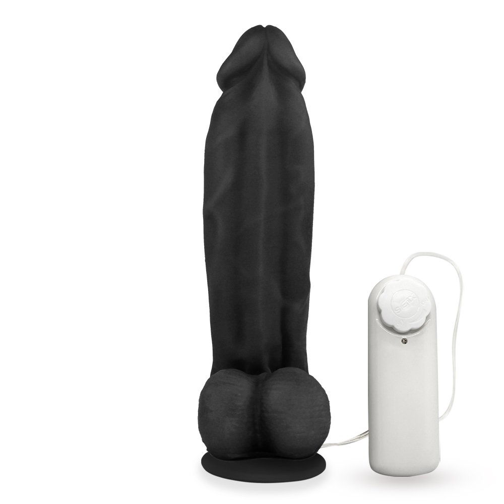 Pênis Maciço Sedutor em PVC Flexível com Vibrador e Ventosa 20 x 5,5cm Preto | Foto 02