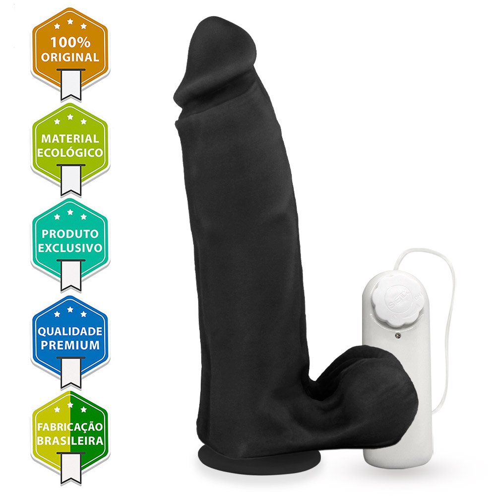 Pênis Maciço Sedutor em PVC Flexível com Vibrador e Ventosa 20 x 5,5cm Preto | Foto 05