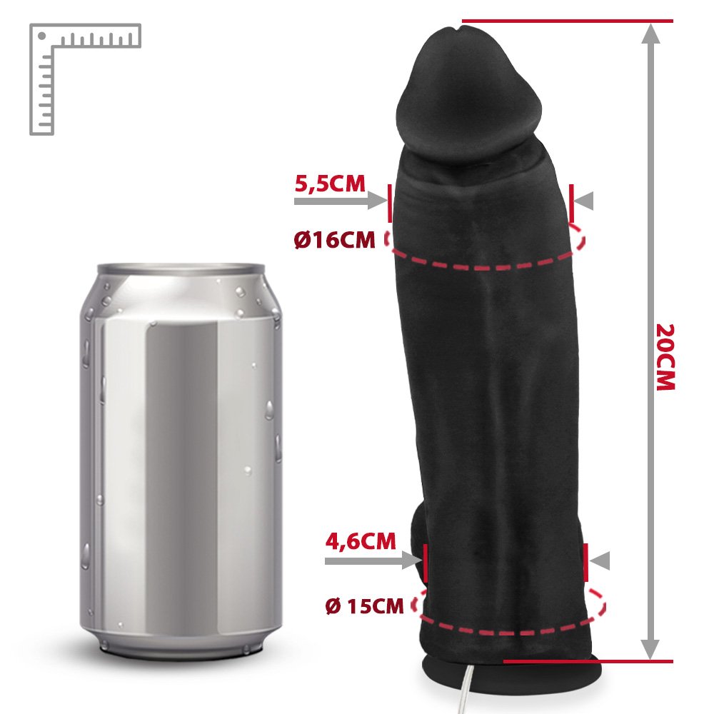 Pênis Maciço Sedutor em PVC Flexível com Vibrador e Ventosa 20 x 5,5cm Preto | Foto 06
