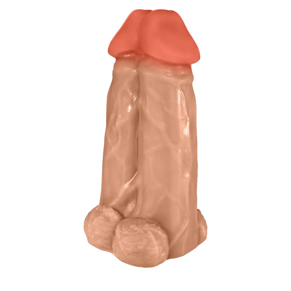 Pênis Realístico em PVC Flexível Duplo Super Amigos 18 x 7,5cm Bege | Foto 04