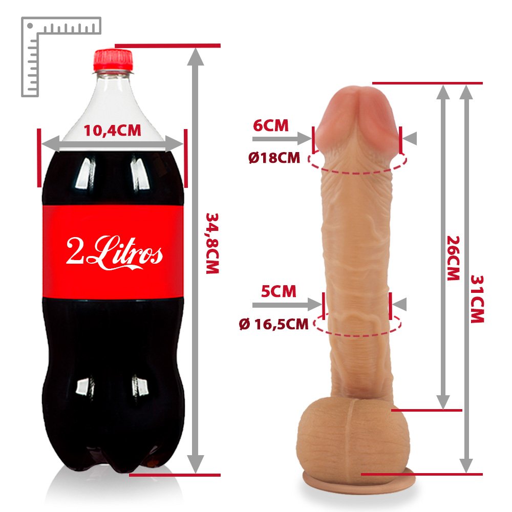 P�nis Real�stico em PVC Flex�vel com Ventosa Cabe��o 31 x 6cm Bege | Foto 06