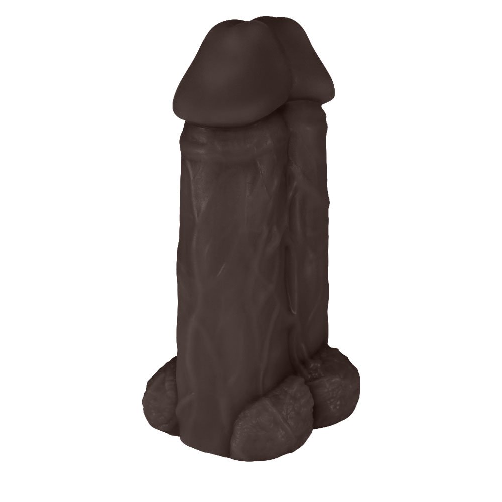 Pênis Realístico em PVC Flexível Duplo Super Amigos 18 x 7,5cm Marrom | Foto 02