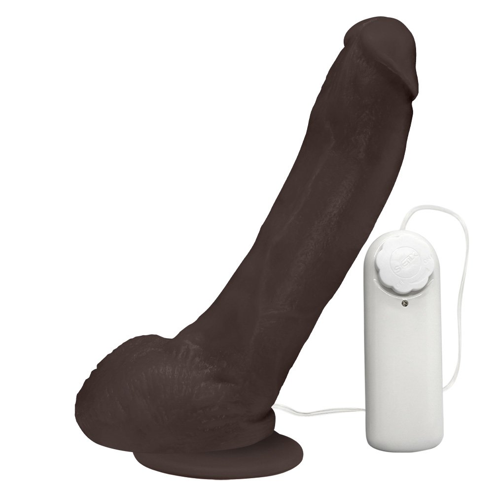 Pênis Realístico Feito em PVC Flexível com Escroto, Ventosa e Vibro Ron Jeremy 21 x 4,5cm Marrom | Foto 01