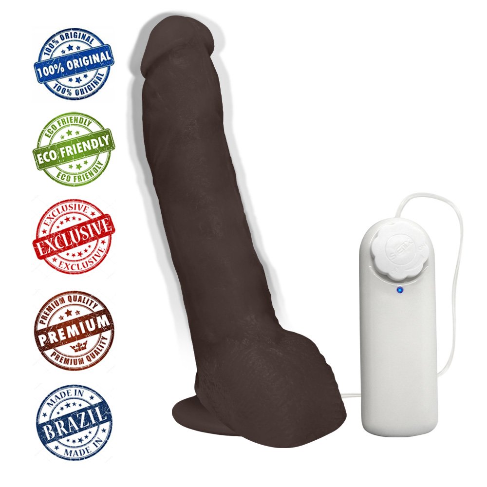 Pênis Realístico Feito em PVC Flexível com Escroto, Ventosa e Vibro Ron Jeremy 21 x 4,5cm Marrom | Foto 05
