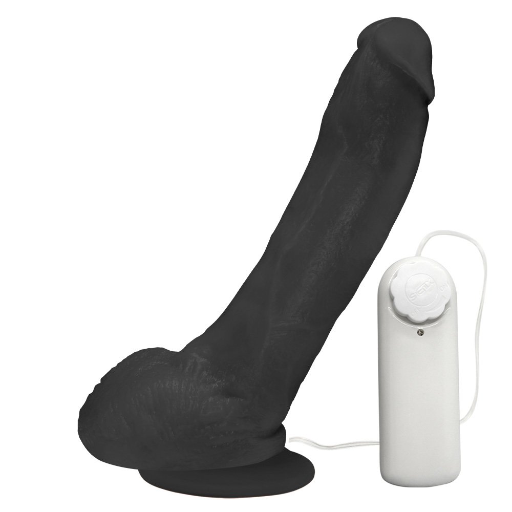 Pênis Realístico Feito em PVC Flexível com Escroto, Ventosa e Vibro Ron Jeremy 21 x 4,5cm Preto | Foto 01