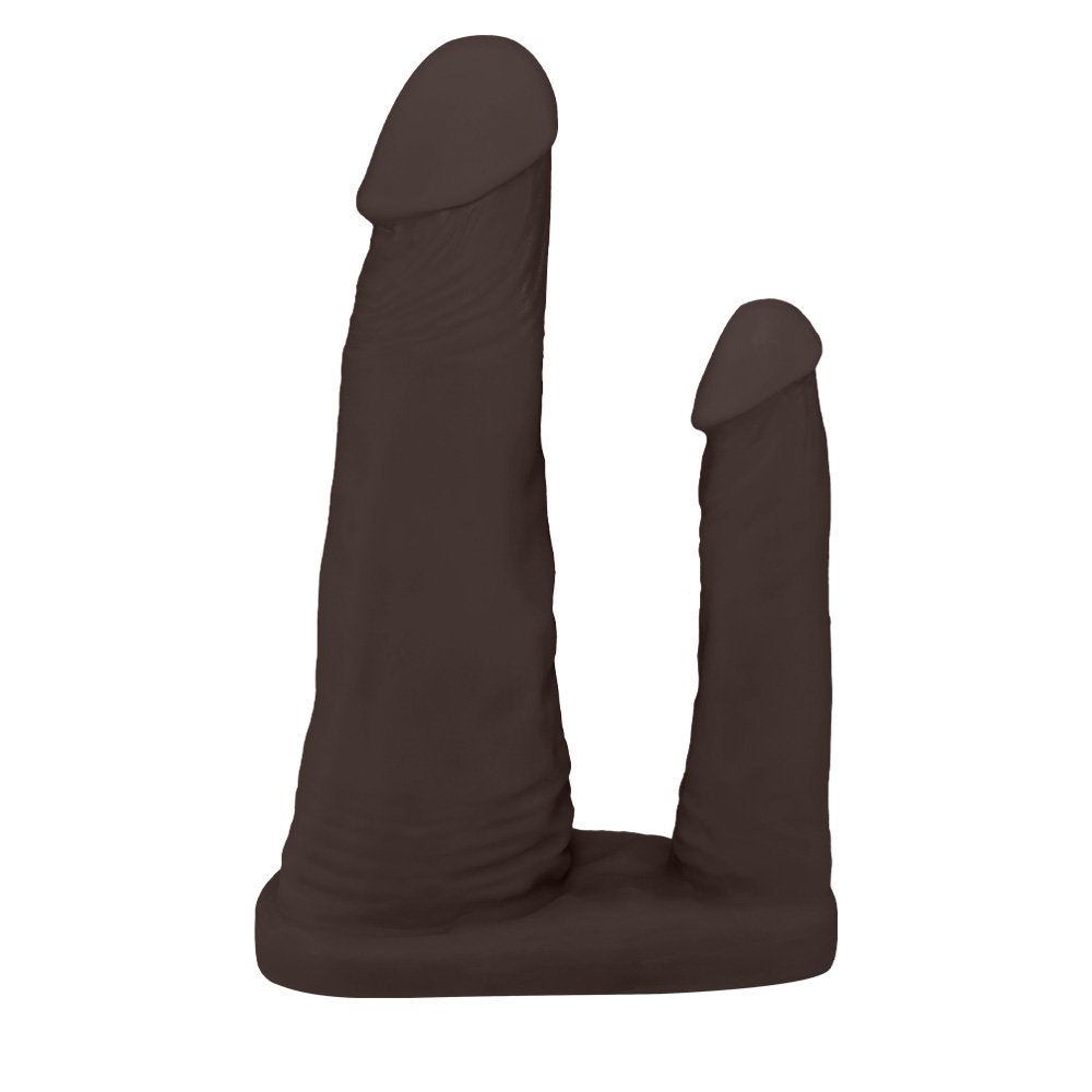 Pênis Duplo para 2 Penetrações em PVC Flexível Atóxico 15 x 3,5cm e 10 x 2,5cm Marrom | Foto 01