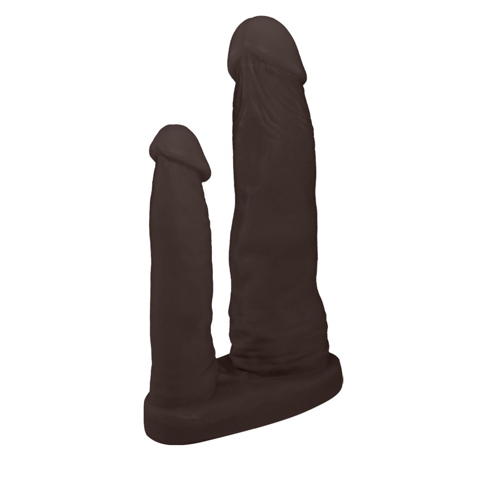 Pênis Duplo para 2 Penetrações em PVC Flexível Atóxico 15 x 3,5cm e 10 x 2,5cm Marrom | Foto 03