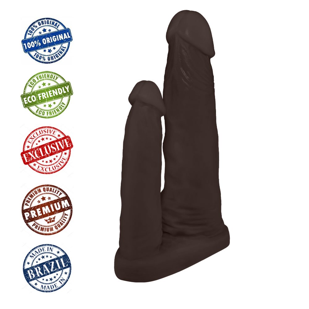 Pênis Duplo para 2 Penetrações em PVC Flexível Atóxico 15 x 3,5cm e 10 x 2,5cm Marrom | Foto 05