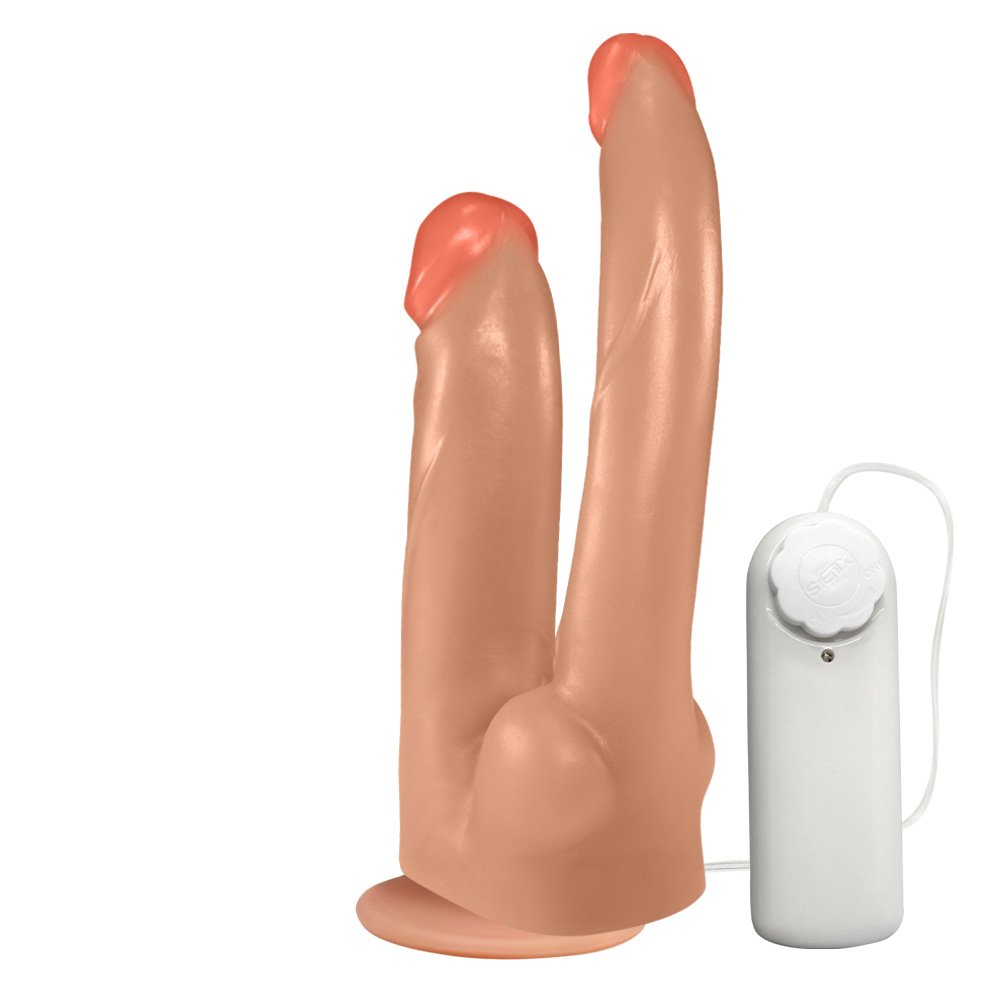 Pênis Duplo com Veias, Vibrador e Ventosa 12 x 3,5 cm e 13,7 x 2,5cm Bege | Foto 02