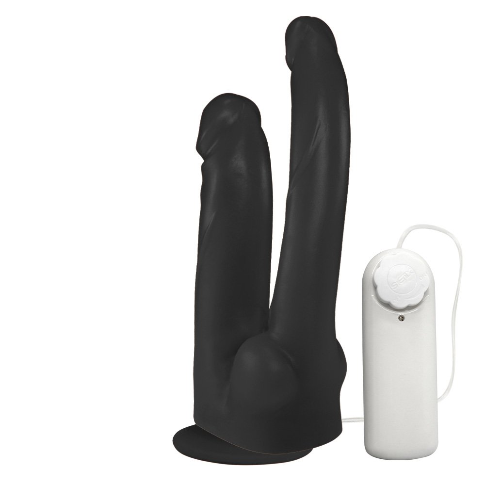 Pênis Duplo com Veias, Vibrador e Ventosa 12 x 3,5 cm e 13,7 x 2,5cm Preto | Foto 02