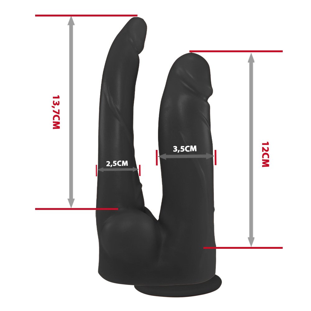Pênis Duplo com Veias, Vibrador e Ventosa 12 x 3,5 cm e 13,7 x 2,5cm Preto | Foto 06