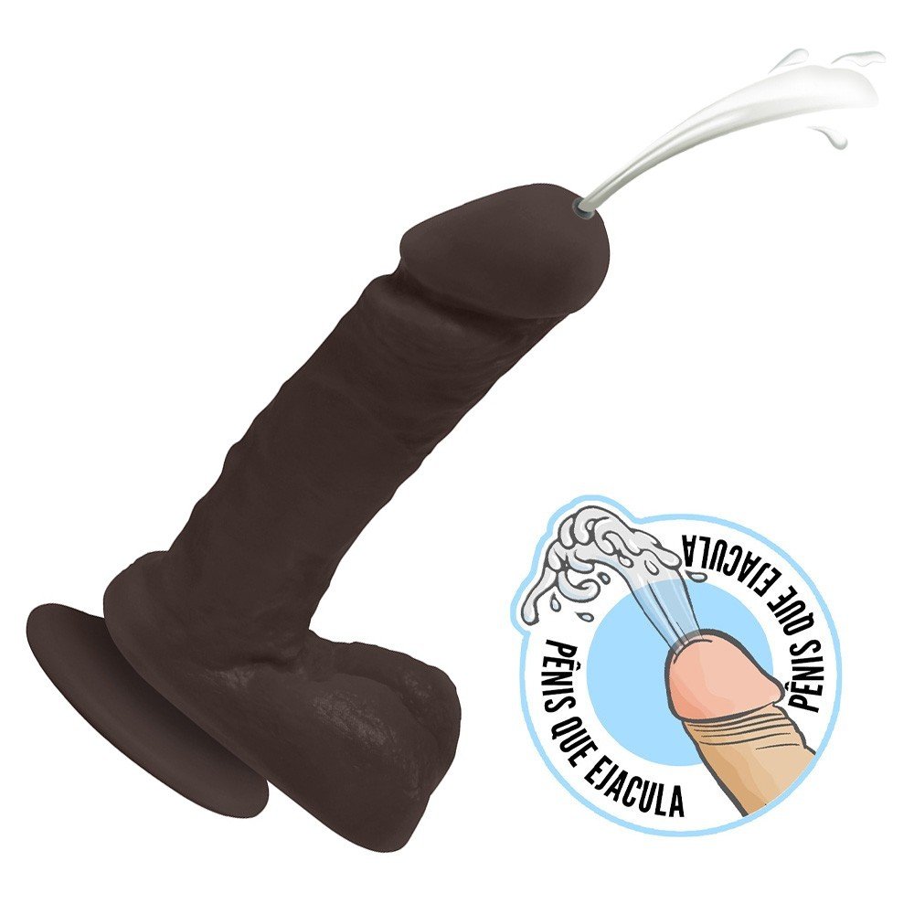 Pênis que Ejacula com Escroto e Ventosa Soft Touch 15 x 4cm Marrom | Foto 01