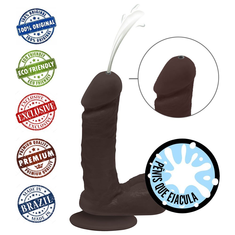 Pênis que Ejacula com Escroto e Ventosa Soft Touch 15 x 4cm Marrom | Foto 05