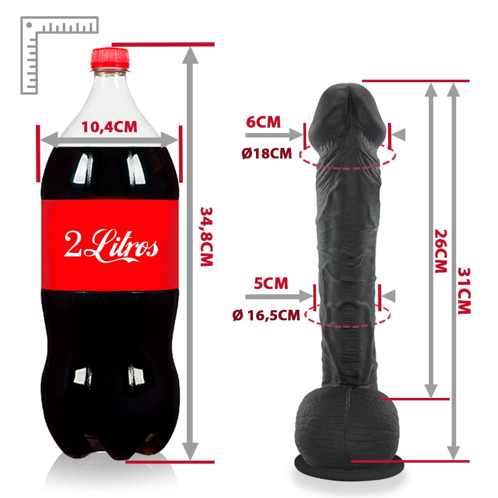 Pênis Realístico em PVC Flexível com Ventosa Cabeção 31 x 6cm Preto | Foto 06