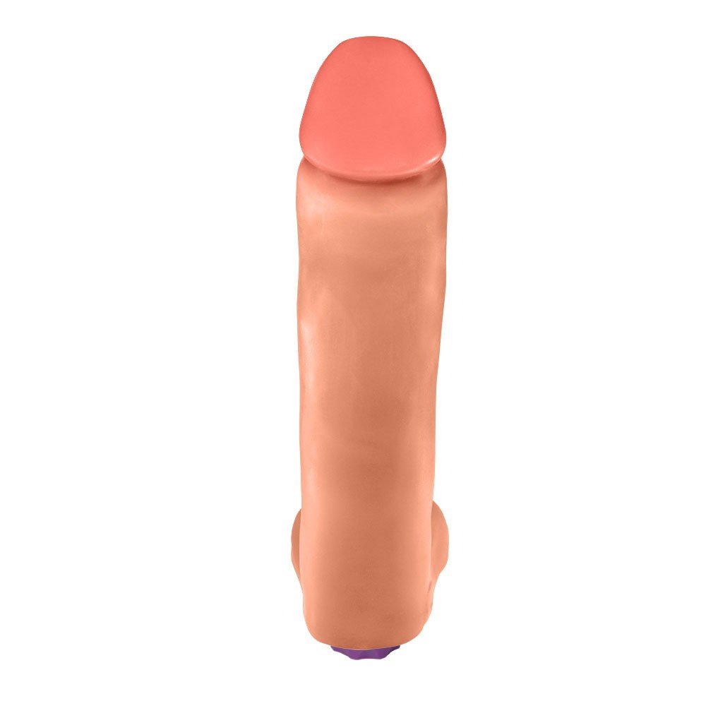 Pênis Gigante e Grosso Flexível com Escroto e Vibrador Recarregável Benga 28 x 6,5cm Bege | Foto 03