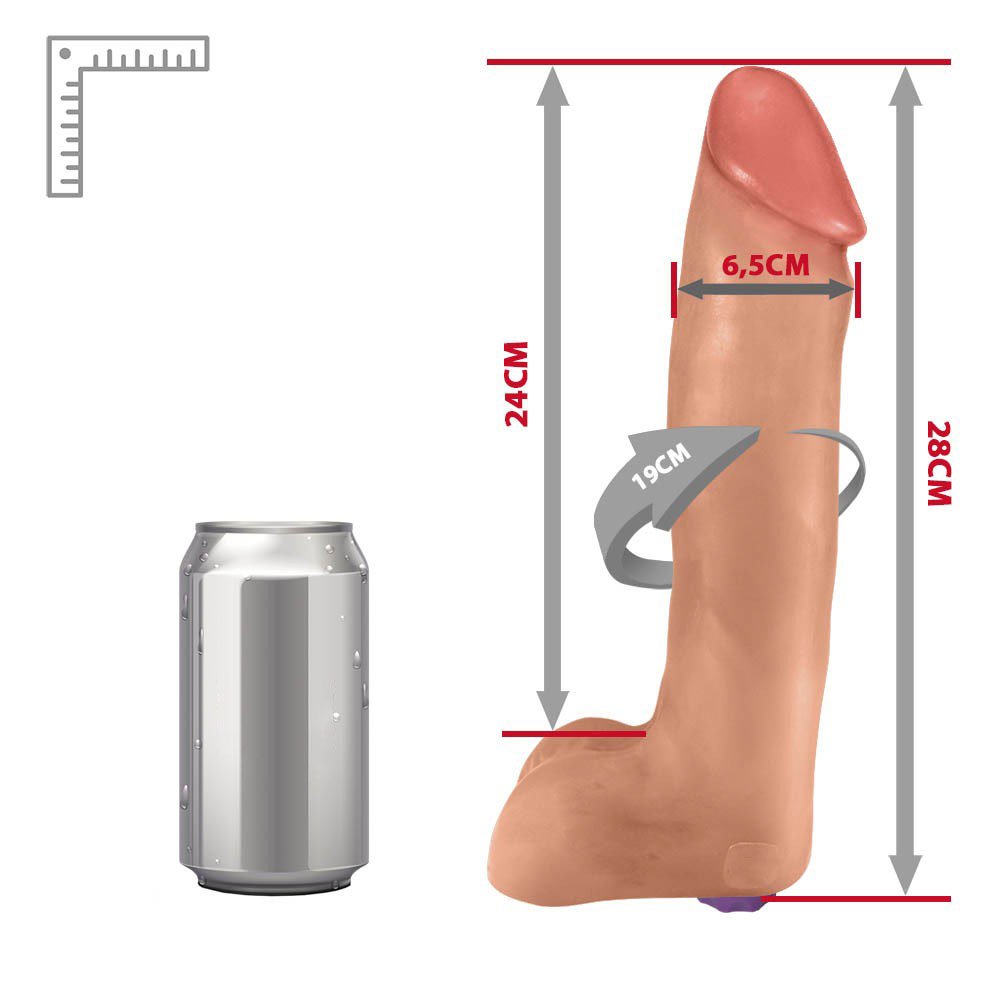 Pênis Gigante e Grosso Flexível com Escroto e Vibrador Recarregável Benga 28 x 6,5cm Bege | Foto 06