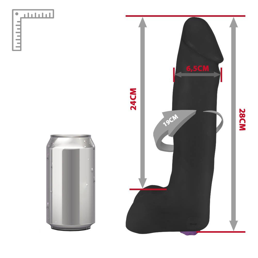 Pênis Gigante e Grosso com Escroto e Vibrador Recarregável Benga 28 x 6,5cm Preto | Foto 06