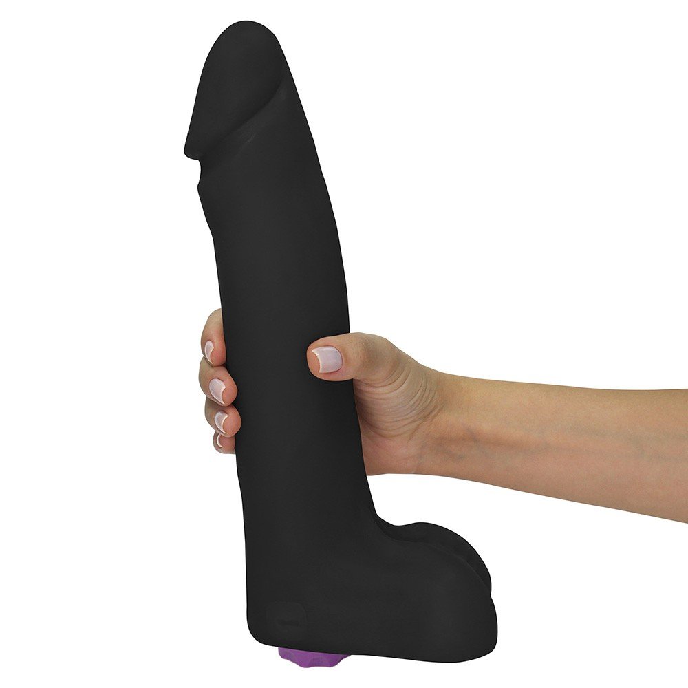 Pênis Gigante e Grosso com Escroto e Vibrador Recarregável Benga 28 x 6,5cm Preto | Foto 07