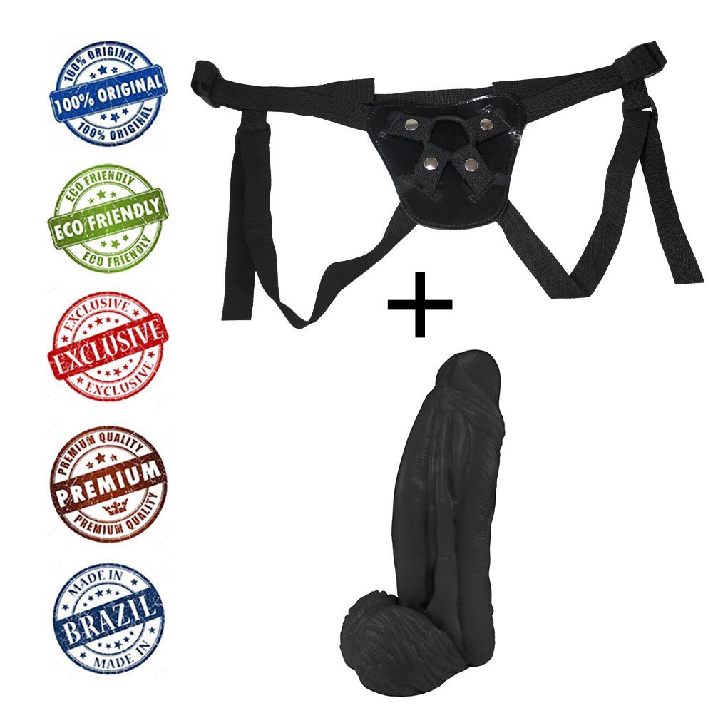 Cinta Peniana Ajust�vel com P�nis Large com Escroto 21 x 6,5cm Preto | Foto 05