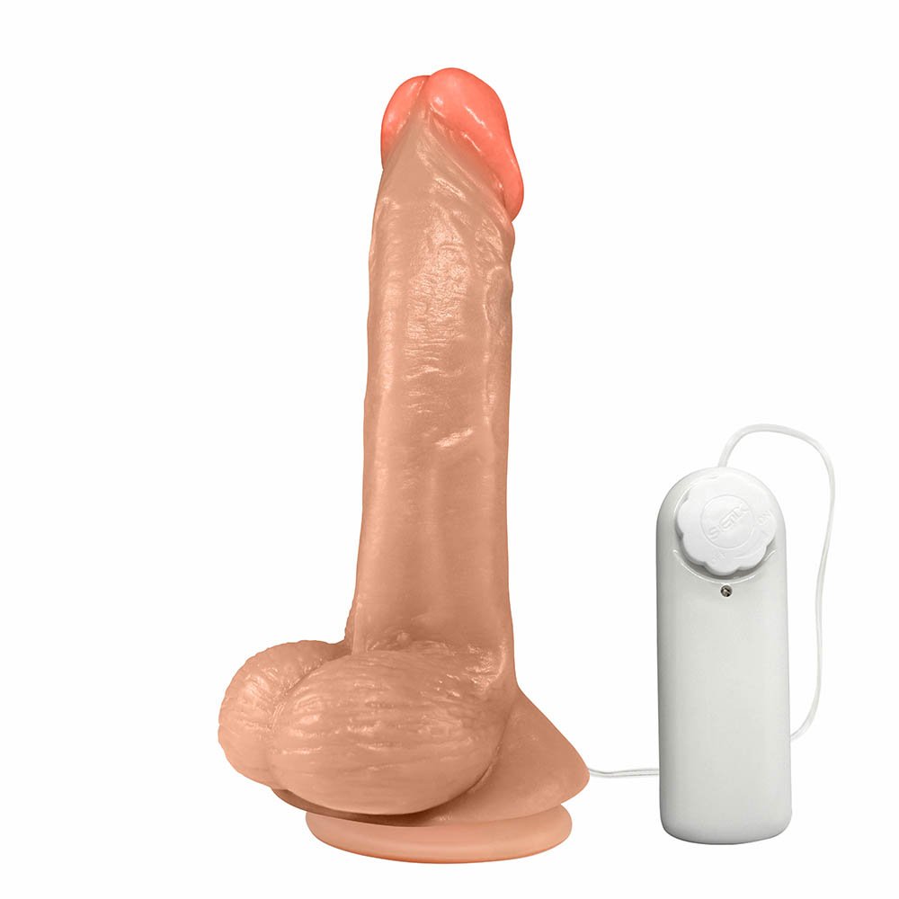 P�nis Real�stico em PVC com Escroto, Ventosa e Vibrador Loki 16 x 4cm Bege | Foto 04