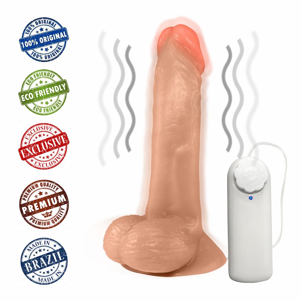 P�nis Real�stico em PVC com Escroto, Ventosa e Vibrador Loki 16 x 4cm Bege | Foto 05