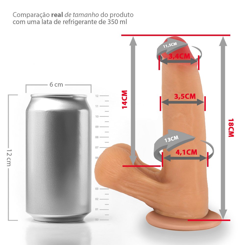 P�nis Real�stico com Escroto e Ventosa Mamba - Dildo em PVC Flex�vel 18 x 4,1cm Bege | Foto 06