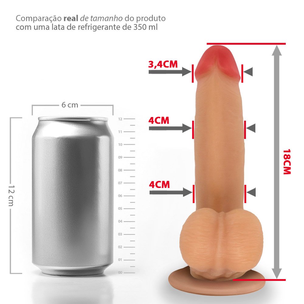P�nis Real�stico com Escroto e Ventosa Mamba - Dildo em PVC Flex�vel 18 x 4,1cm Bege | Foto 07