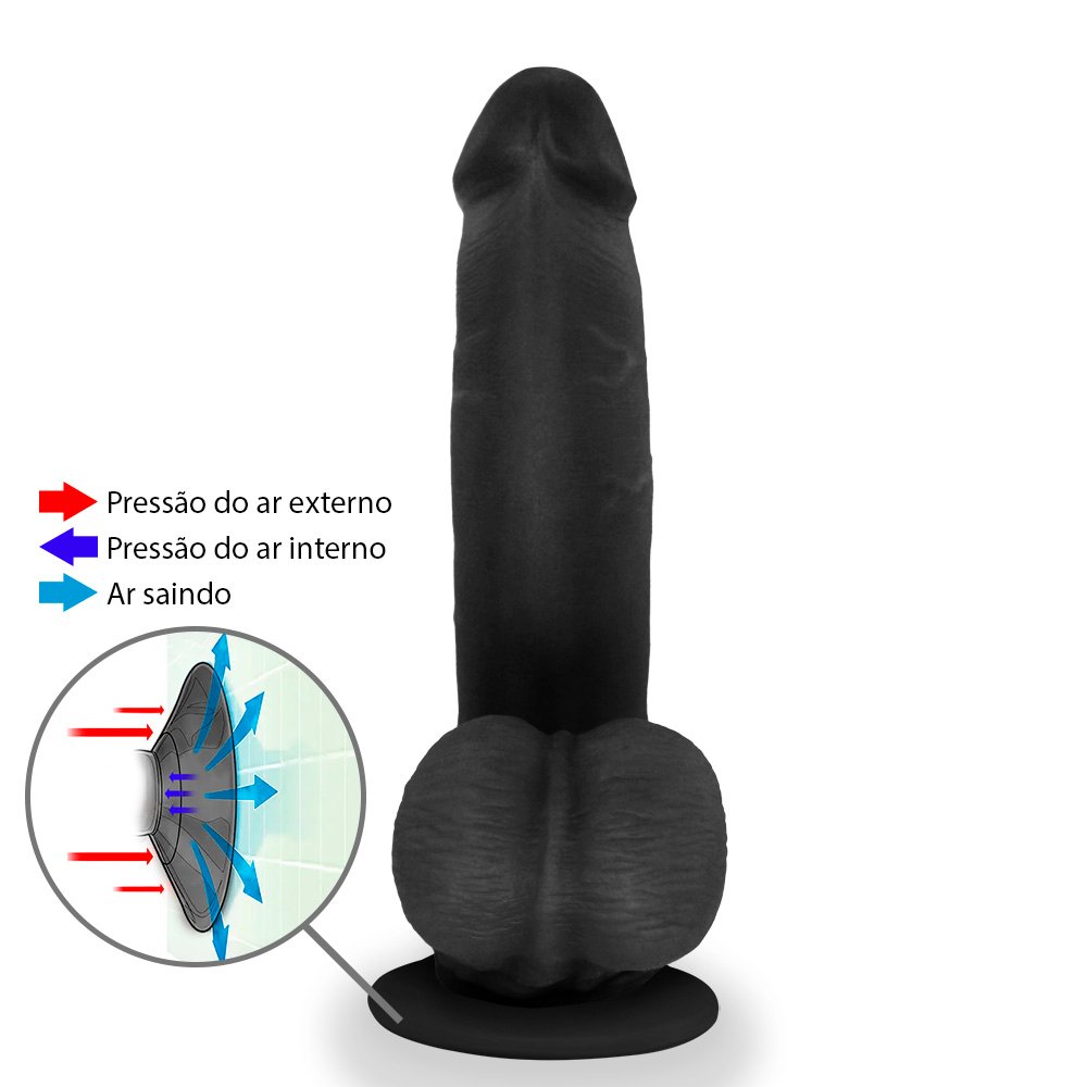 Pênis Realístico com Escroto e Ventosa Mamba - Dildo em PVC Flexível 18 x 4,1cm Preto | Foto 02