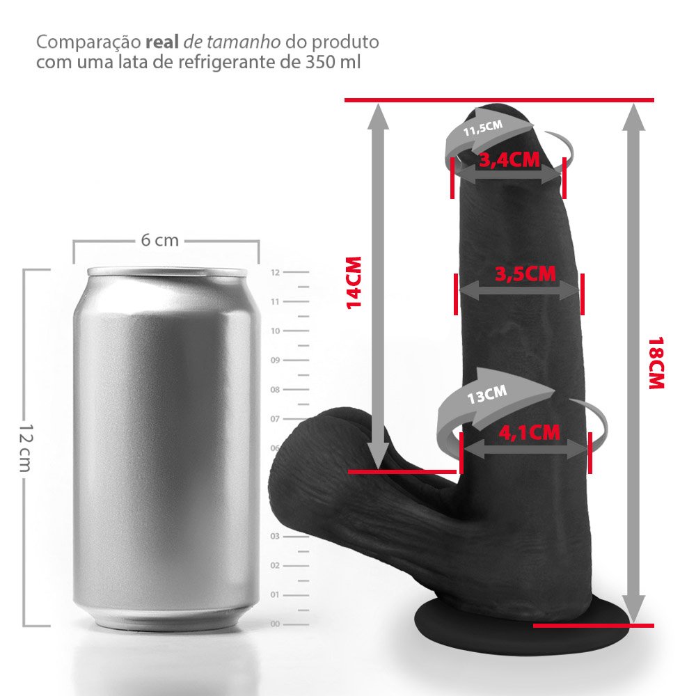 Pênis Realístico com Escroto e Ventosa Mamba - Dildo em PVC Flexível 18 x 4,1cm Preto | Foto 06