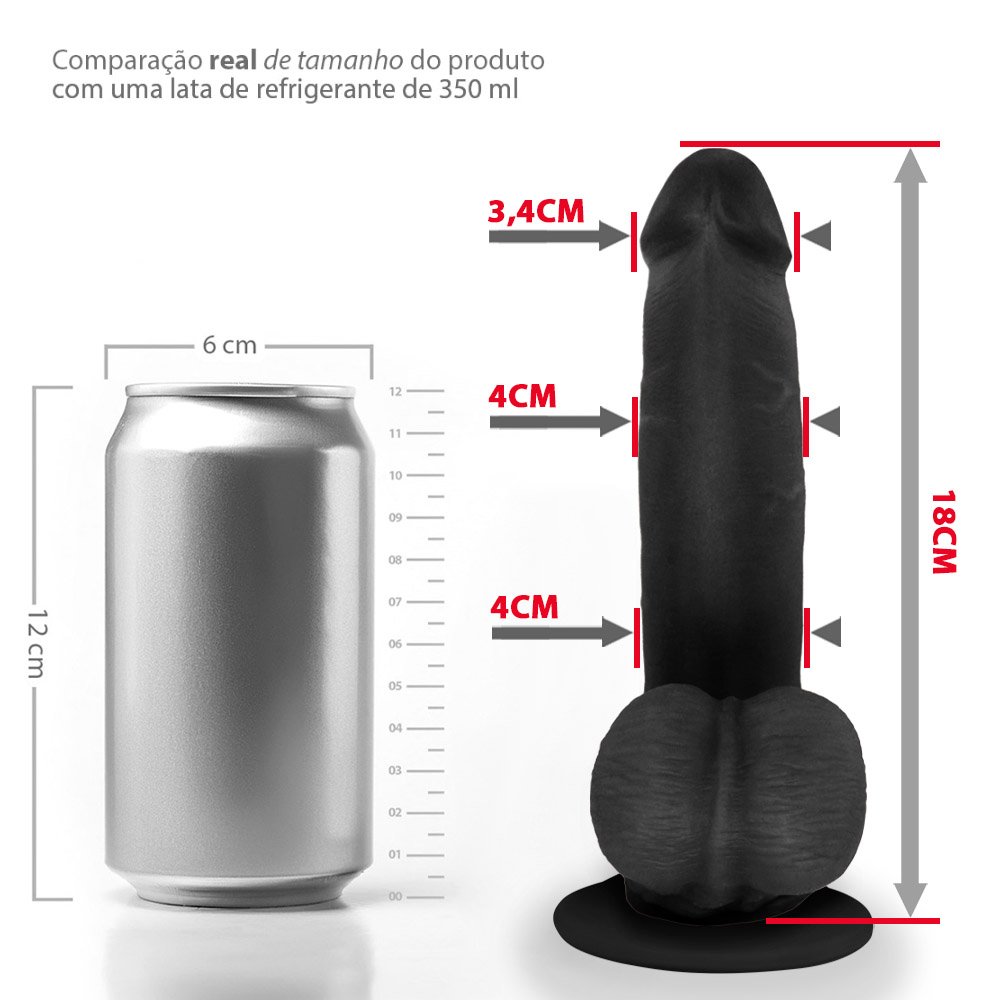 Pênis Realístico com Escroto e Ventosa Mamba - Dildo em PVC Flexível 18 x 4,1cm Preto | Foto 07