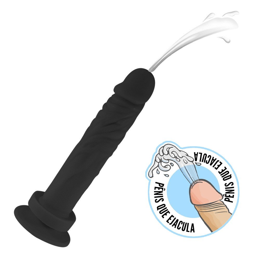 Pênis que Ejacula com Ventosa Soft Touch 17,5 x 3,5cm Preto | Foto 01