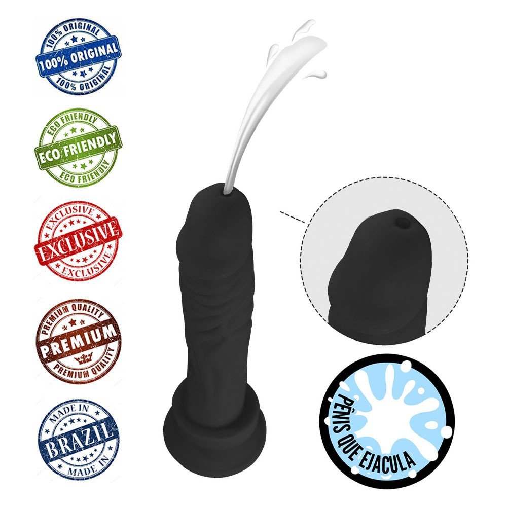 Pênis que Ejacula com Ventosa Soft Touch 17,5 x 3,5cm Preto | Foto 05