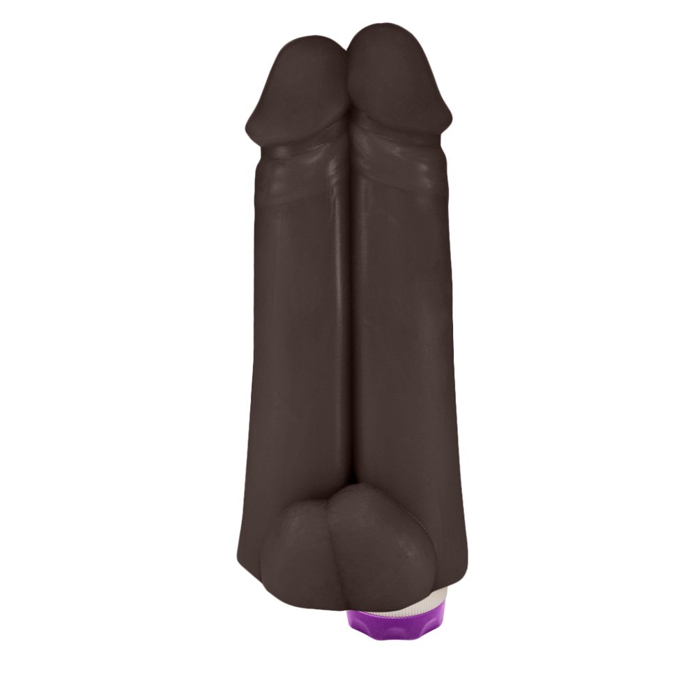 Pênis Realístico em PVC Flexível Duplo Amigos com Vibrador 18 x 6cm Marrom | Foto 01