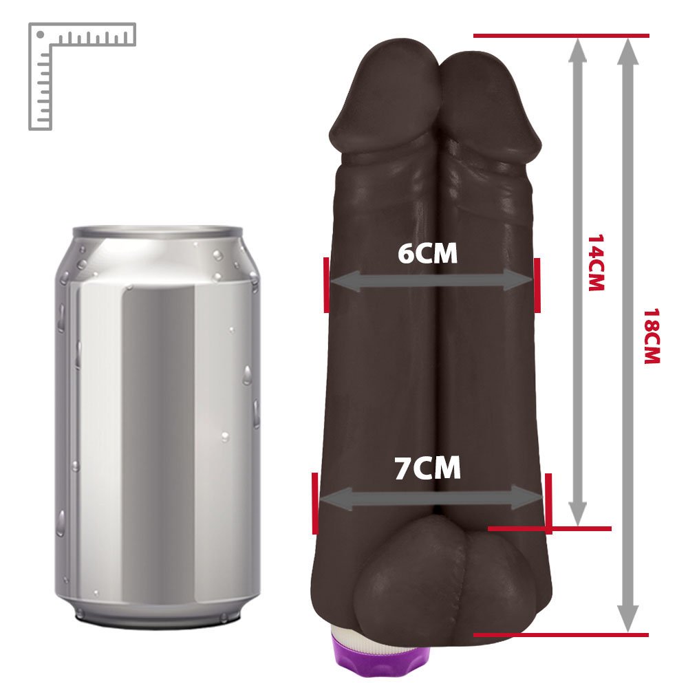 Pênis Realístico em PVC Flexível Duplo Amigos com Vibrador 18 x 6cm Marrom | Foto 06
