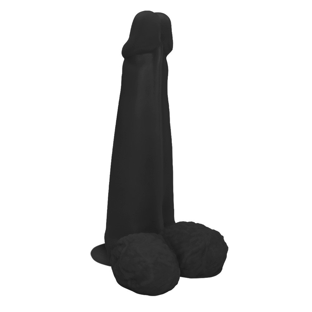 Pênis Gigante e Grosso Flexível com Escroto e Ventosa Longo 28 x 8,3cm Preto | Foto 01