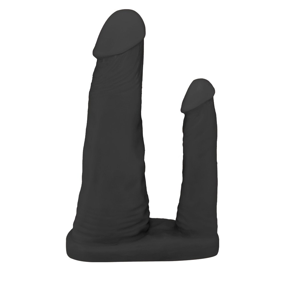 Pênis Duplo para 2 Penetrações em PVC Flexível Atóxico 15x3,5cm e 10x2,5cm Preto | Foto 01