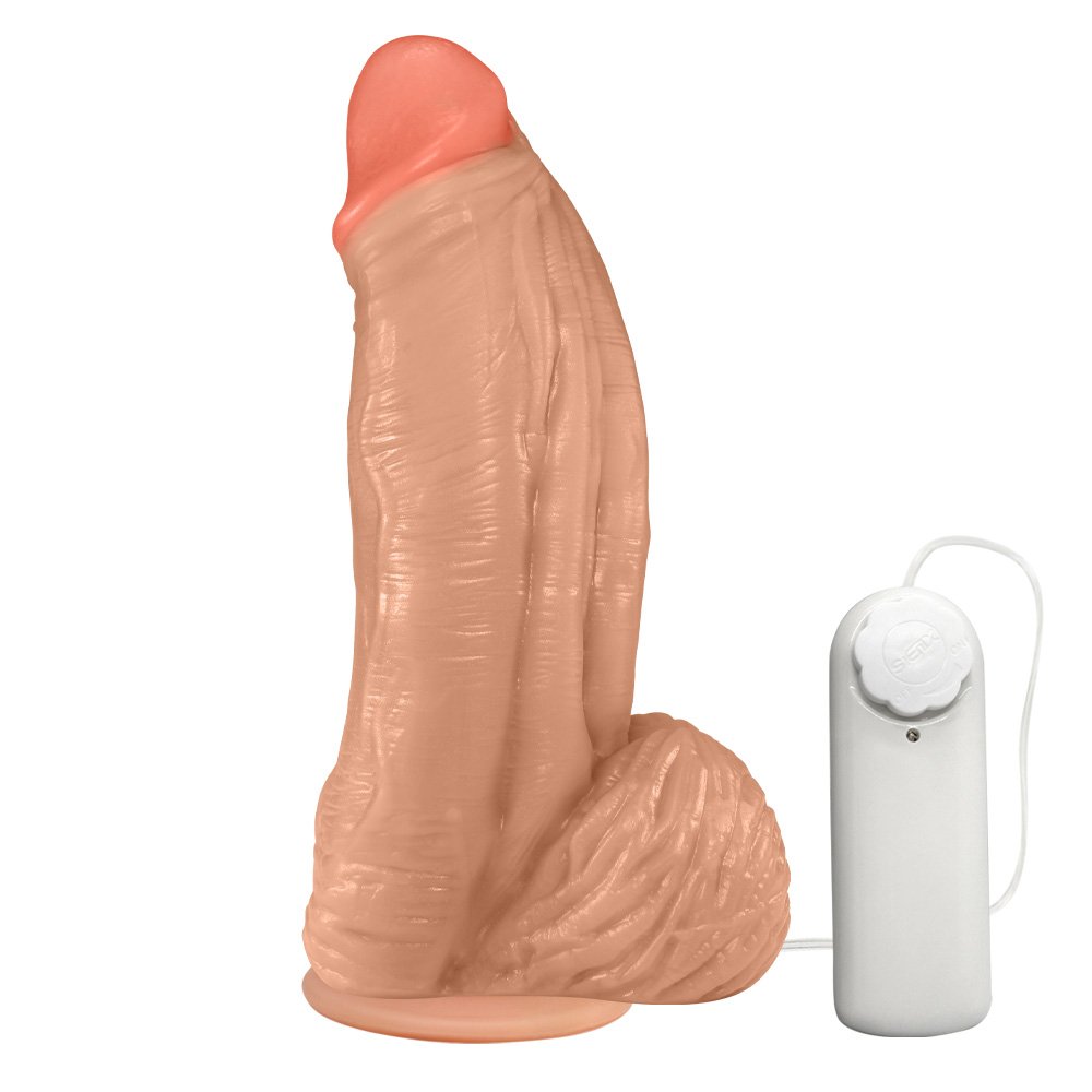 Pênis Large em PVC Flexível Atóxico com Escroto, Vibrador e Ventosa 21 x 6,5cm Bege | Foto 01