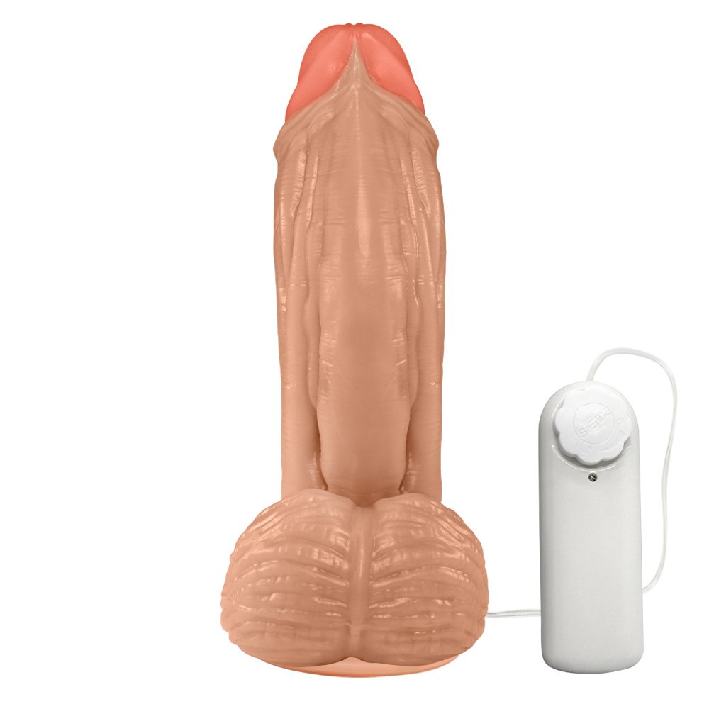 Pênis Large em PVC Flexível Atóxico com Escroto, Vibrador e Ventosa 21 x 6,5cm Bege | Foto 03