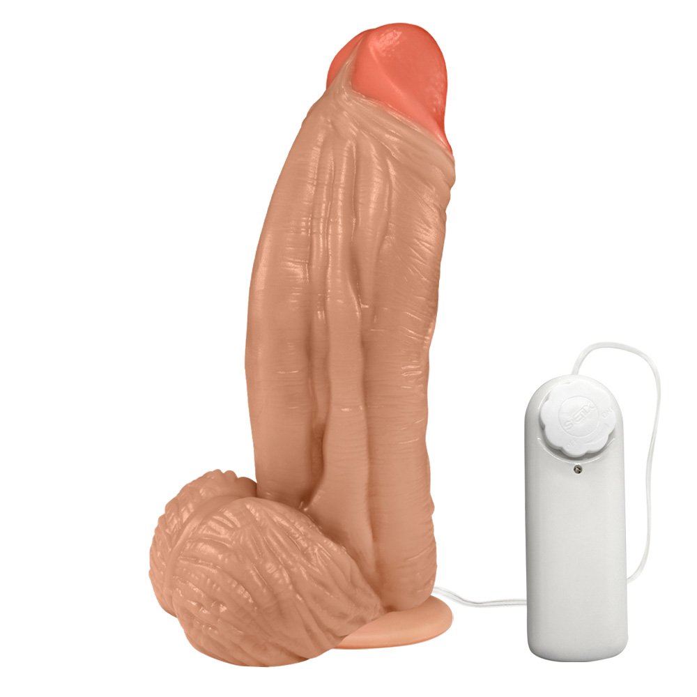 Pênis Large em PVC Flexível Atóxico com Escroto, Vibrador e Ventosa 21 x 6,5cm Bege | Foto 04