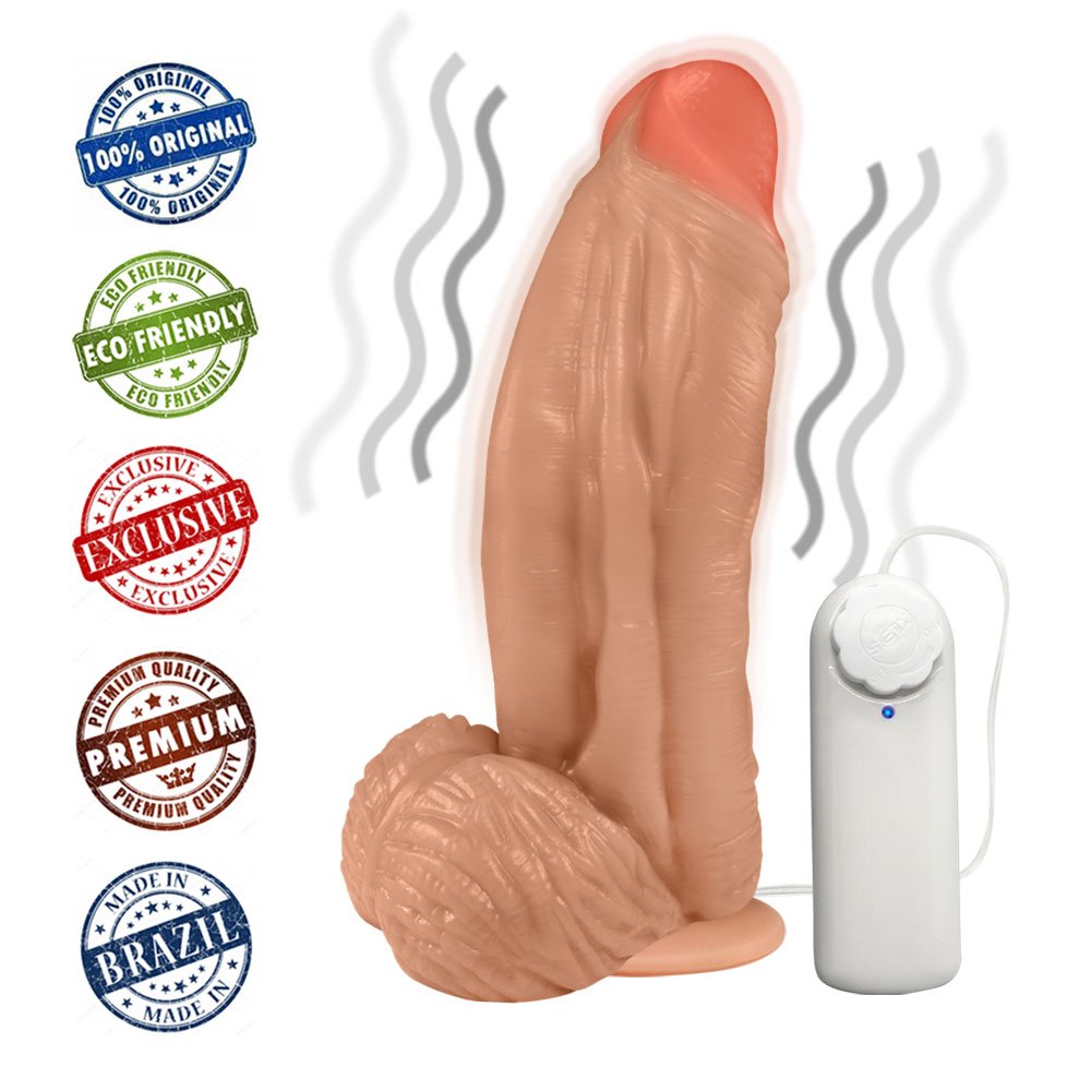 Pênis Large em PVC Flexível Atóxico com Escroto, Vibrador e Ventosa 21 x 6,5cm Bege | Foto 05