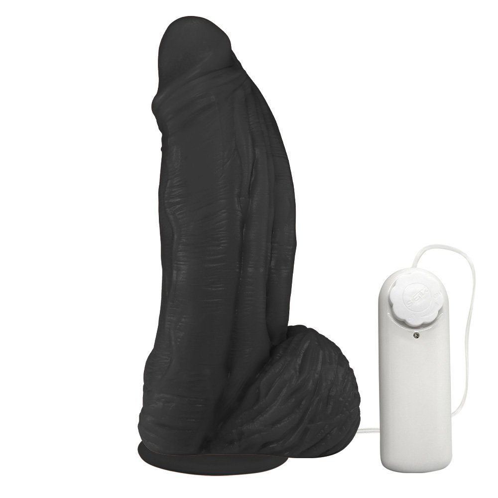 Pênis Large em PVC Flexível Atóxico com Escroto, Vibrador e Ventosa 21 x 6,5cm Preto | Foto 01