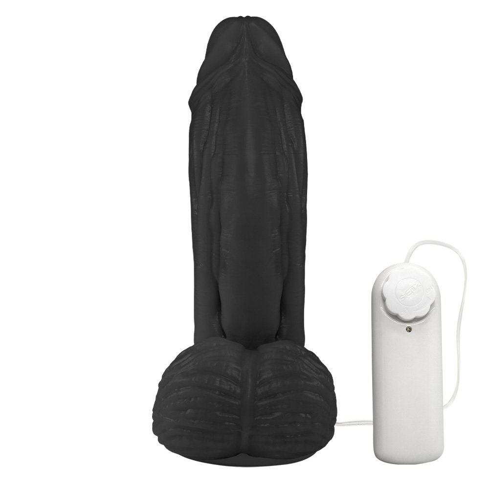 Pênis Large em PVC Flexível Atóxico com Escroto, Vibrador e Ventosa 21 x 6,5cm Preto | Foto 03