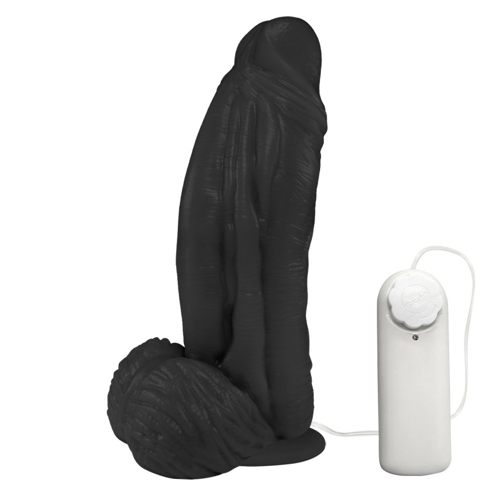 Pênis Large em PVC Flexível Atóxico com Escroto, Vibrador e Ventosa 21 x 6,5cm Preto | Foto 04