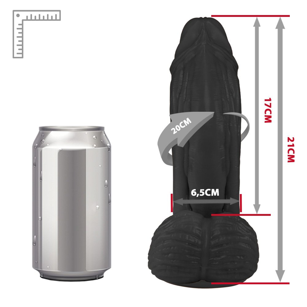 Pênis Large em PVC Flexível Atóxico com Escroto, Vibrador e Ventosa 21 x 6,5cm Preto | Foto 06