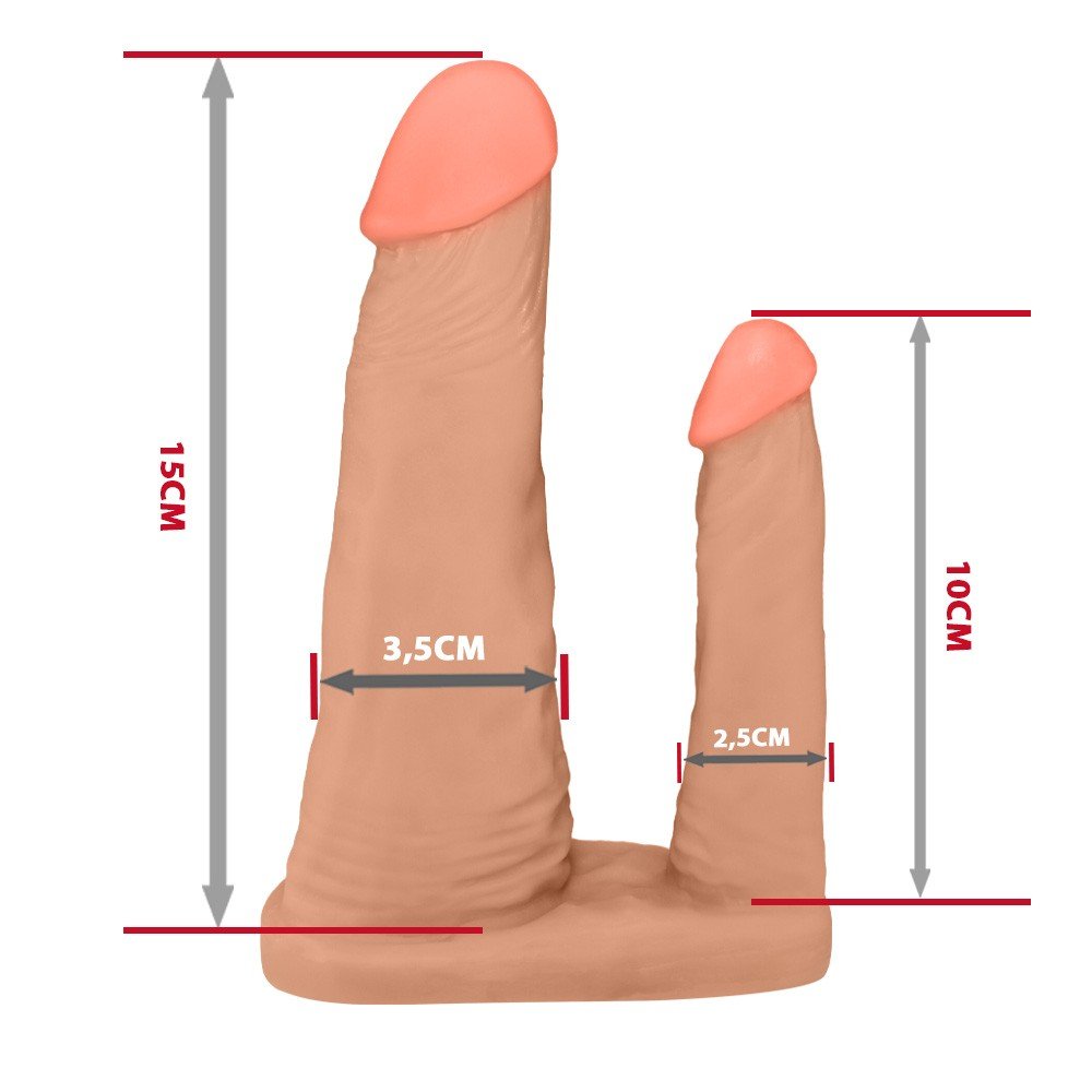 Cinta Peniana Ajustável com Pênis Realístico Duplo com Veias 15 x 3,5 cm e 10 x 2,5cm Bege | Foto 06