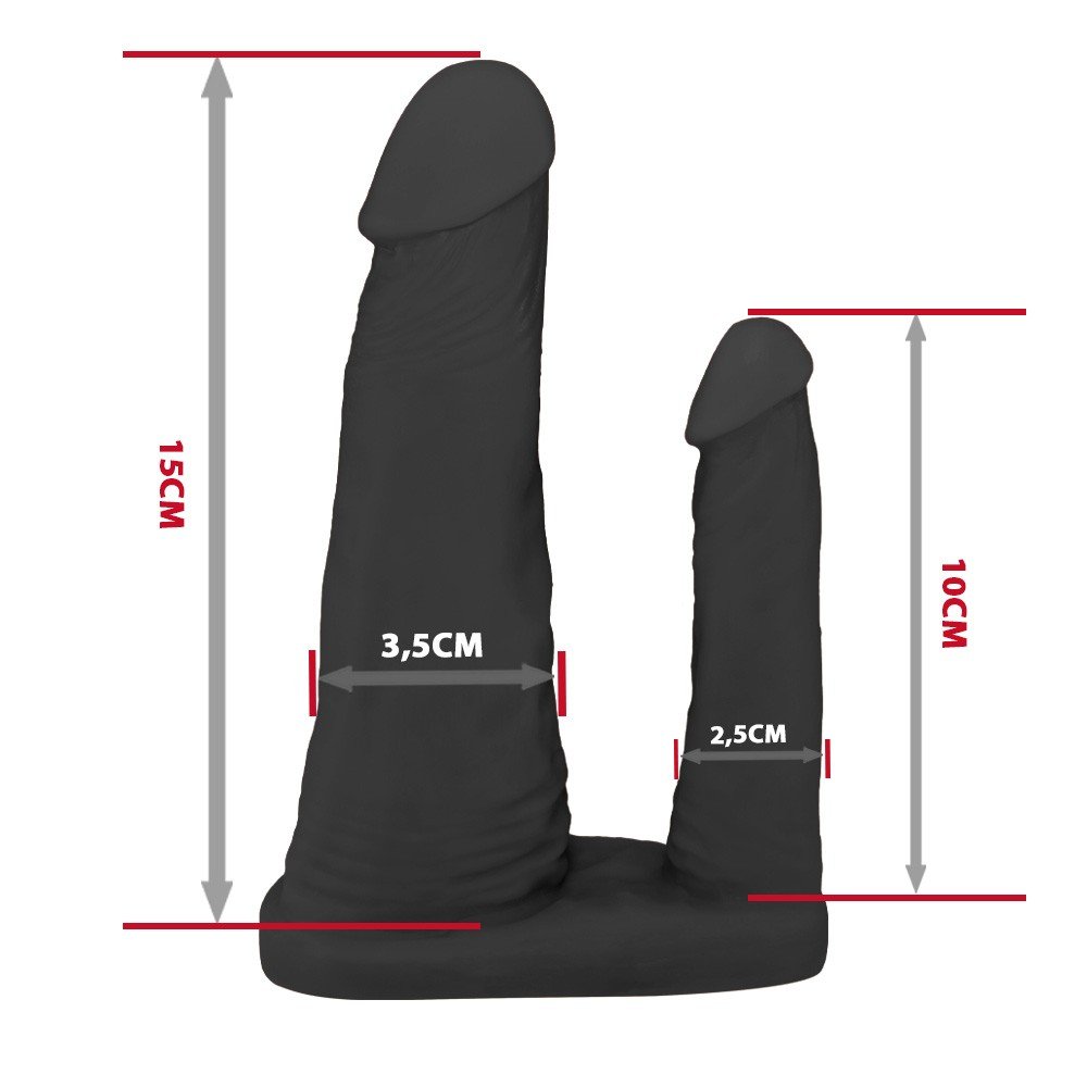 Cinta Peniana Ajustável com Pênis Realístico Duplo com Veias 15 x 3,5 cm e 10 x 2,5cm Preto | Foto 06