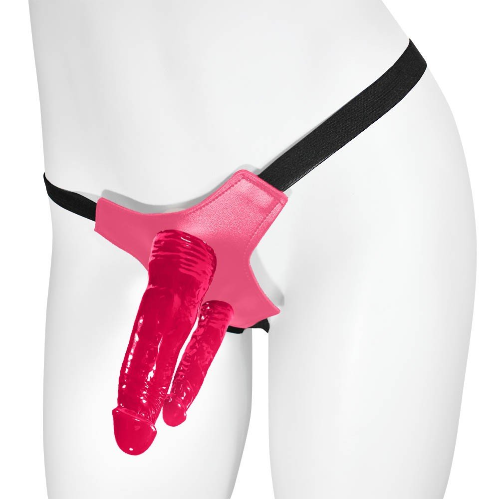 Cinta Peniana Ajustável com Pênis Realístico Duplo com Veias 15 x 3,5 cm e 10 x 2,5cm Pink | Foto 01